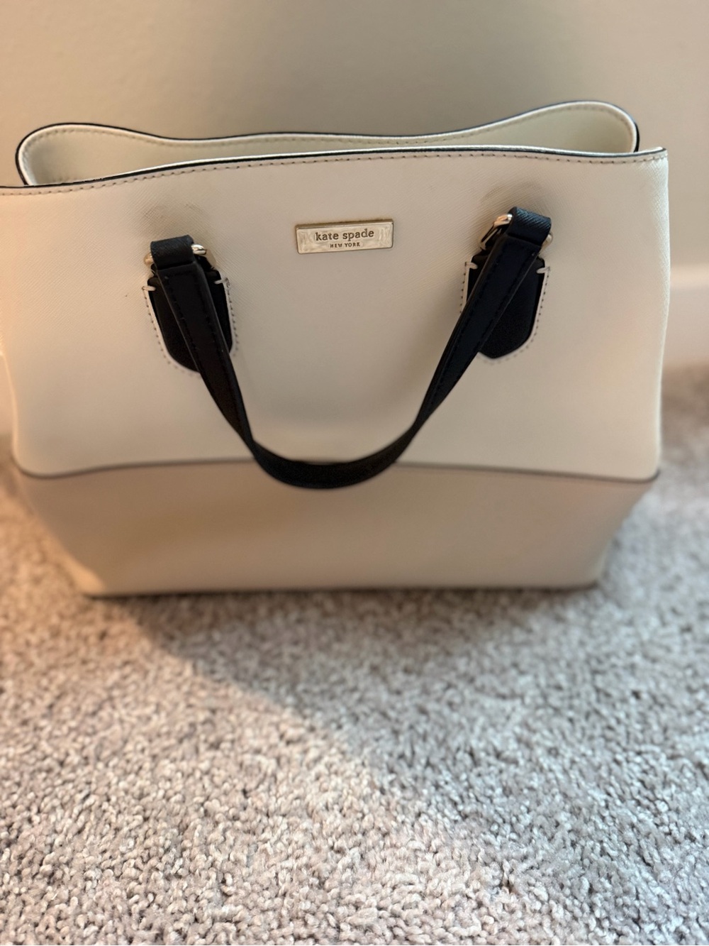 kate spade Cream and Black Structured Leather Tote